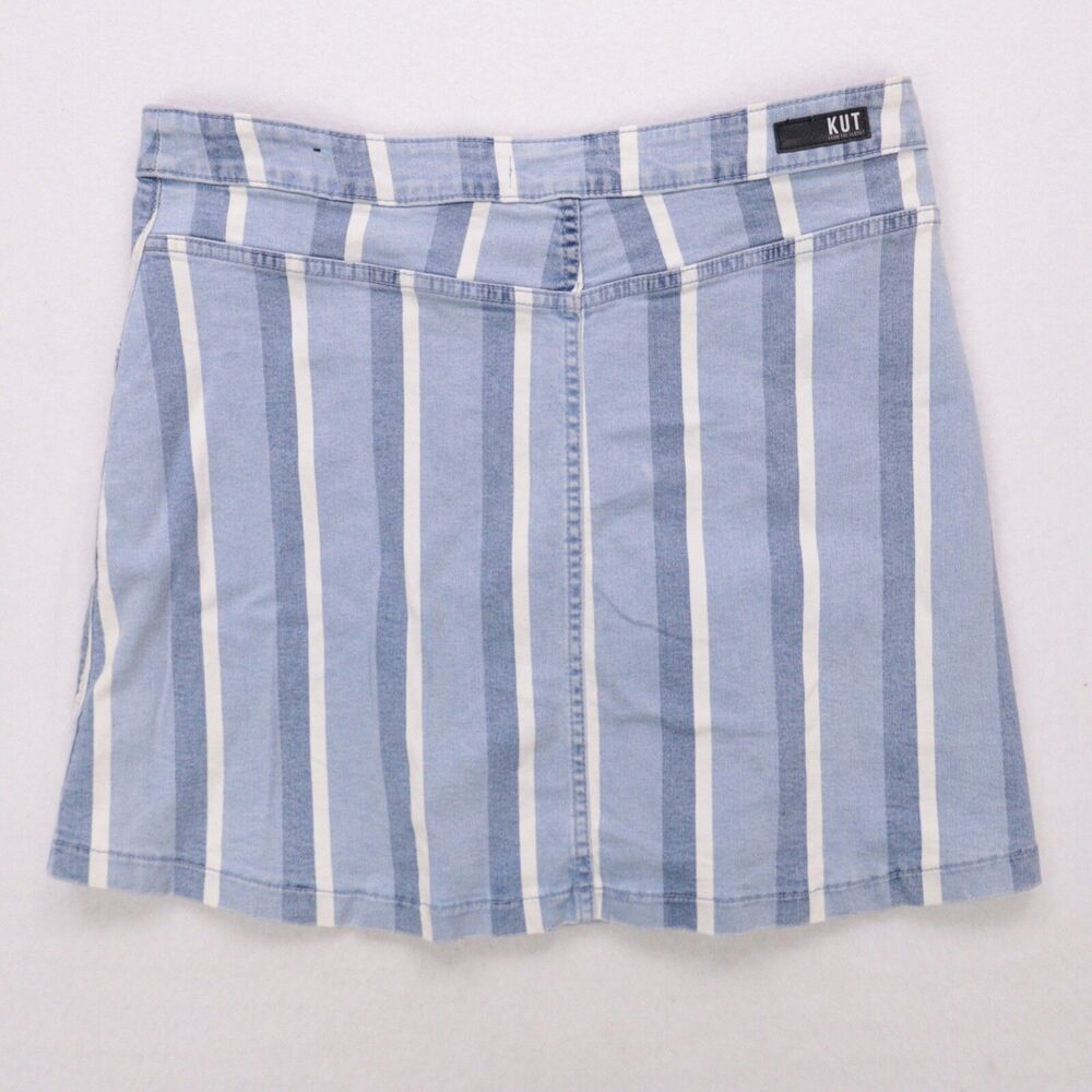 Kut From The Kloth Connie Overlap Jean Skirt Womens Size 12 Asymmetrical Striped - Picture 2 of 8